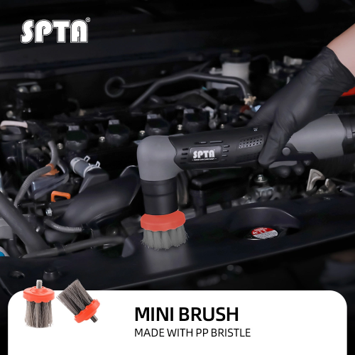SPTA 1 inch Mini Brush for Mini Car Polisher, Black and Grey Car Detail Brush Made With PP Bristle For Home & Carpet & Office & More, Detailing Brush With M6 Thread For Car Carpet Floor Mats, Kitchen, Bathroom