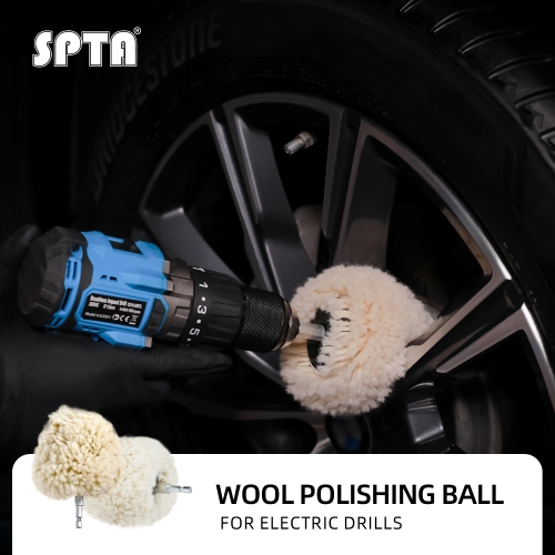 SPTA 4" Genuine Wool Buffing Ball , Wool Buffing Ball with 6mm Hex Shank , Turn Power Drill or Impact Driver into High-Speed Polisher