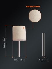 SPTA 5pcs Cylinder Felt Burrs, Wool Felt Mounted Mandrel Points 22mm Head ,3mm Shank Cylinder Polishing Bits Burrs Felt Polishing Buffing Wheel for Rotary Tool