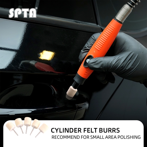 SPTA 5pcs Cylinder Felt Burrs, Wool Felt Mounted Mandrel Points 22mm Head ,3mm Shank Cylinder Polishing Bits Burrs Felt Polishing Buffing Wheel for Rotary Tool