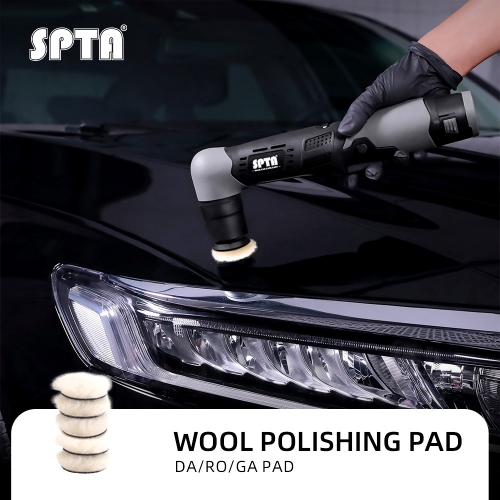 SPTA 5Pack 2Inch Wool Polishing Pad, T160 White Heavy Cut Wool Pad to Remove 1200#/1500# Sanding Disc Marks, Deep Scratches, Orange Peel and Heavy Oxidation for Automotive, Car, RV, Motorbike & Boat