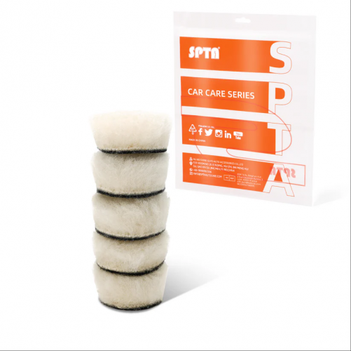 SPTA 5Pack 25MM Wool Polishing Pad, T160 White Heavy Cut Wool Pad to Remove 1200#/1500# Sanding Disc Marks, Deep Scratches, Orange Peel and Heavy Oxidation for Automotive, Car, RV, Motorbike & Boat