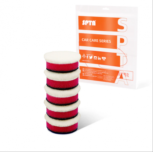 SPTA 5Pack 25MM Japanese Wool Polishing Pad, T120 Heavy Cut Wool Pad to Remove 1200#/1500# Sanding Disc Marks, Deep Scratches, Orange Peel and Heavy Oxidation for Automotive, Car, RV, Motorbike & Boat