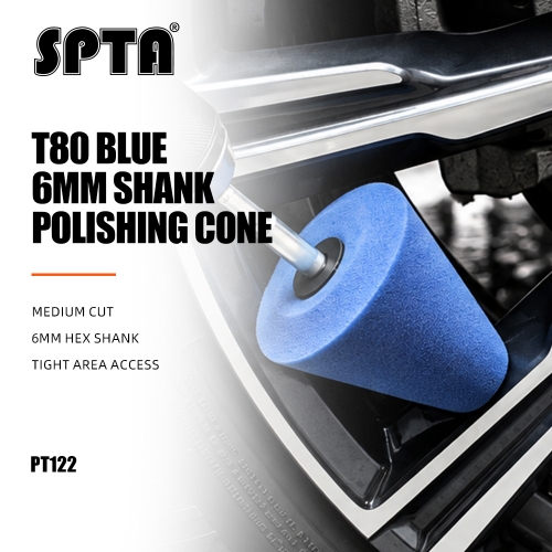 SPTA Blue 6mm Shank Polishing Cone, Car Wheel Hub Drill Buffing Sponge Pads , Polishing Ball,Car Buffers and Polishers Cone Pad for Drill, Attaches to Standard Household Drill