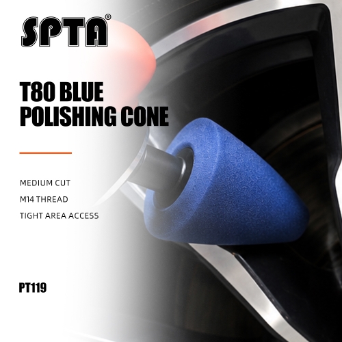 SPTA Blue M14 Polishing Cone, Car Wheel Hub Rotary Poliher Buffing Sponge Pads , Polishing Ball,Car Buffers and Polishers Cone Pad for Drill, Attaches to Rotary Tool