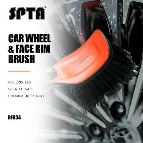 SPTA DF034 Black & Orange Car Weel&Rim Face Brush Made With PVC Bristle For Car Floor Mats Running Board Step Plates Cleaning