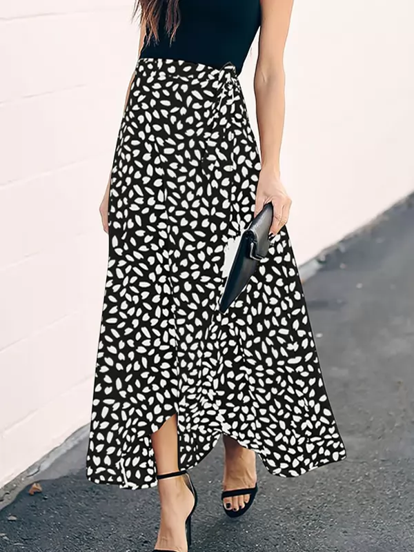 2022 Summer Women's Chiffon Polka Dot Printed Split One Piece Maxi Skirt QT1641