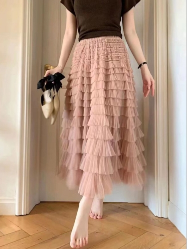 Women Elegant Summer Patchwork Maxi Layered Tulle Skirt