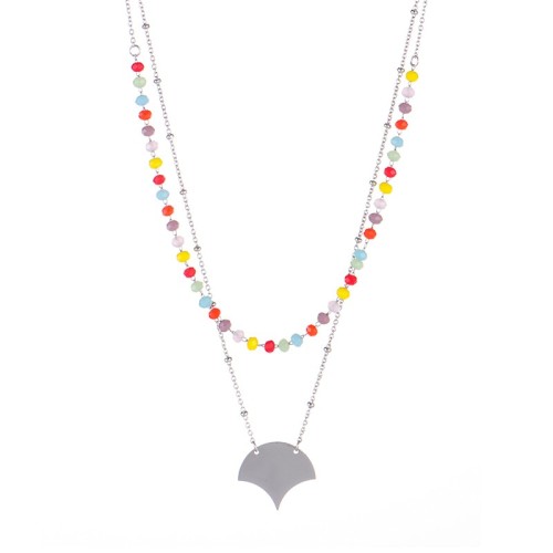 Art deco style ginkgo leaf with colorful beaded chain necklace