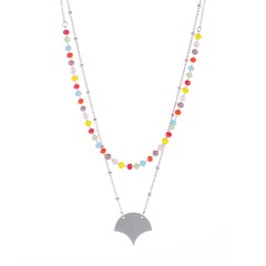 Art deco style ginkgo leaf with colorful beaded chain necklace