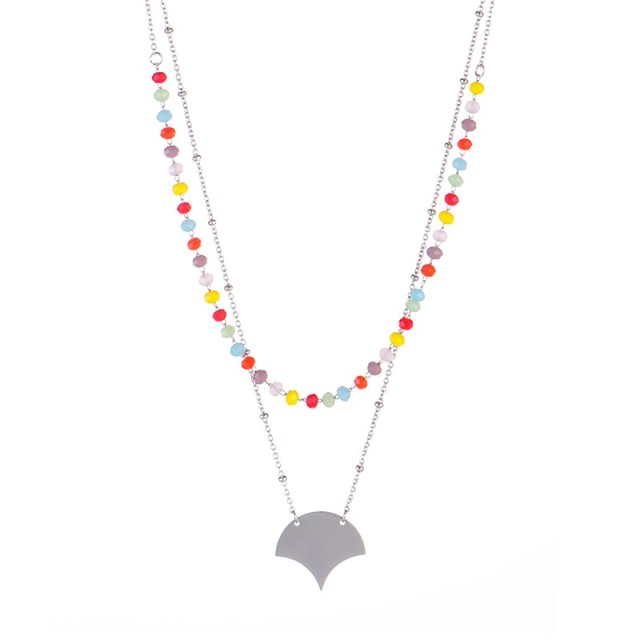 Art deco style ginkgo leaf with colorful beaded chain necklace