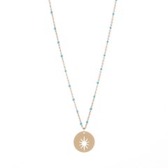 Resin dot station chain with sunburst disc necklace