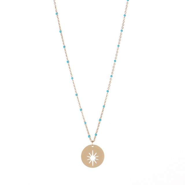 Resin dot station chain with sunburst disc necklace