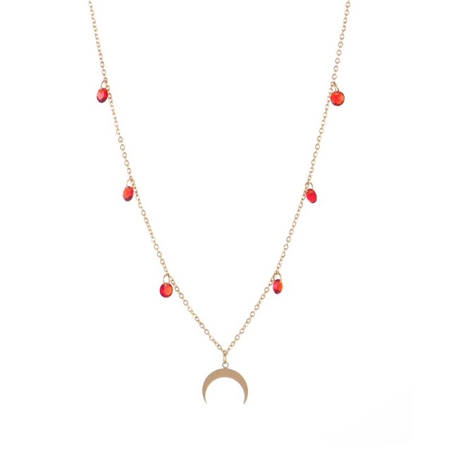 Red cubic zirconia charm and crescent moon necklace
