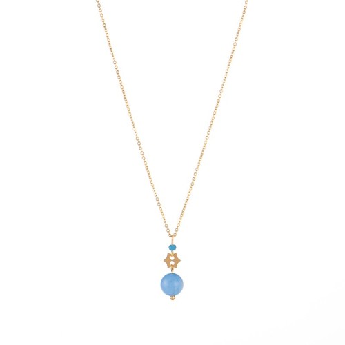 Tiny Star charm with Aqua ball drop necklace