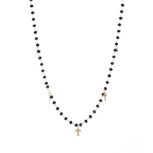 Black glass beaded chain with multi cross charm necklace