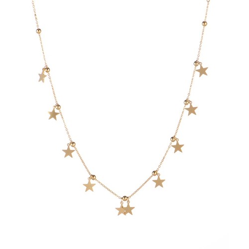 Gold ball beaded chain with multi star charms necklace