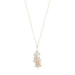 Big openwork feather necklace in gold plating stainless steel