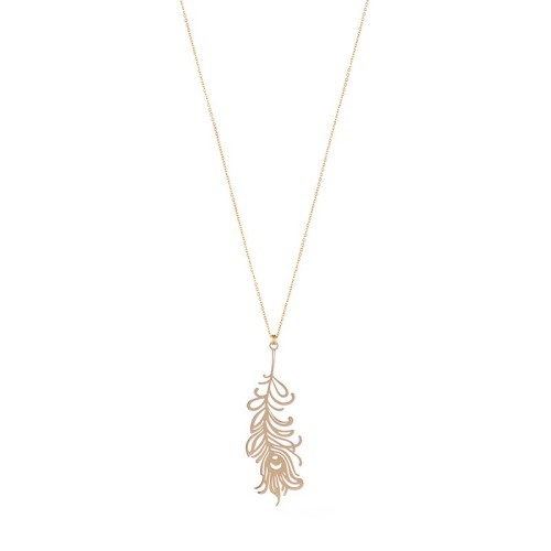 Big openwork feather necklace in gold plating stainless steel