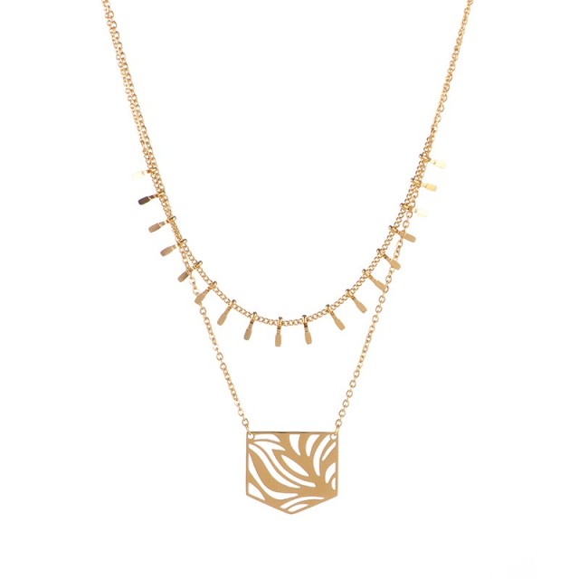 Chevron leaf layered necklace in PVD gold plating