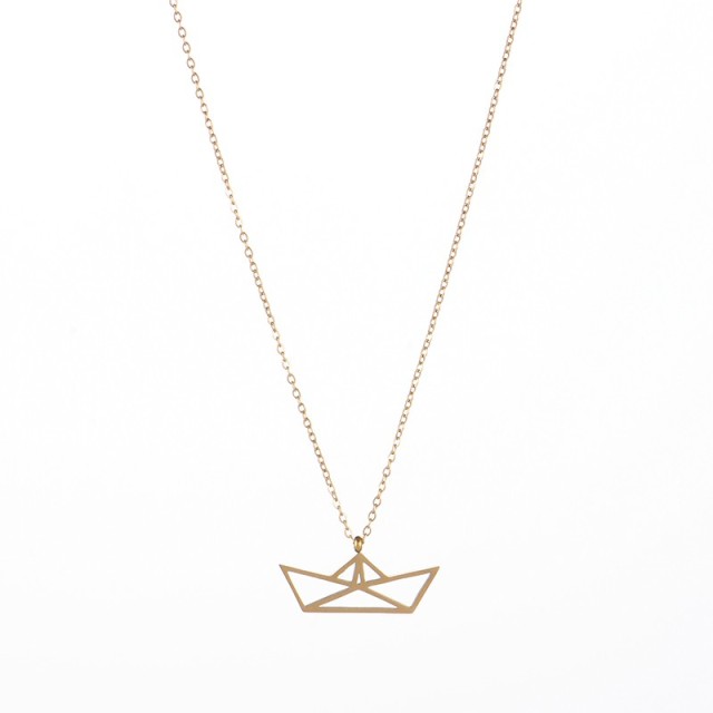 Origami ship pendant openwork geometric necklace jewelry
