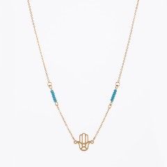 Each side turquoise bead bar hasma hand talisman necklace
