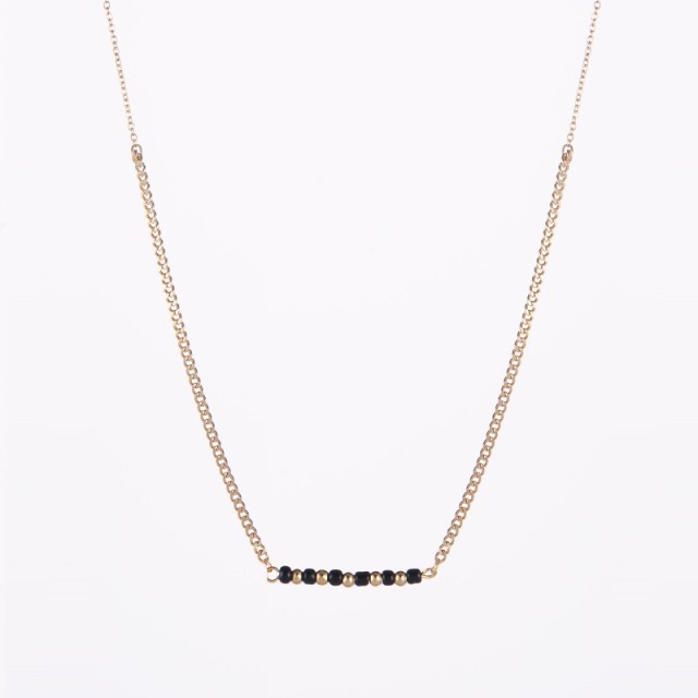 Black and gold bead bar necklace in gold plating steel