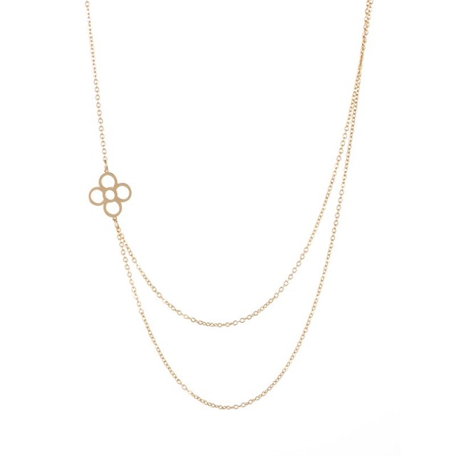 Monogram clover charm one to double row chain necklace