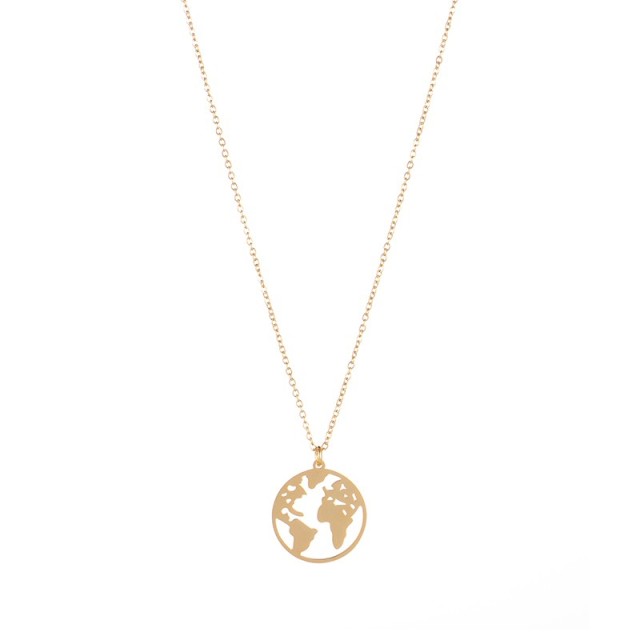 Global travel map pendant necklace in stainless steel