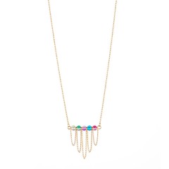 Multi color glass bead bar with chain tassel necklace