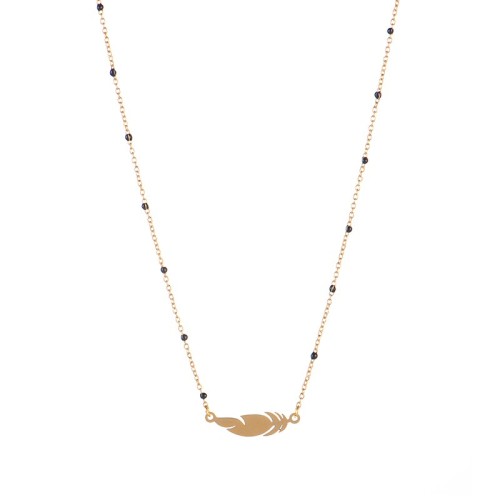 GiGi Clozeau Black resin beaded chain with feather necklace