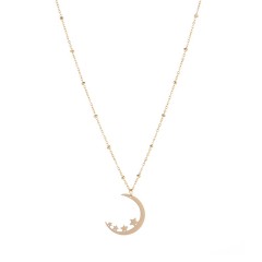 14k gold plated stainless steel crescent moon with stars pendant necklace