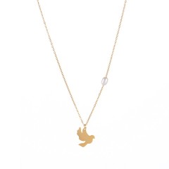 Gold plating stainless steel Dove pendant necklace with pearl station