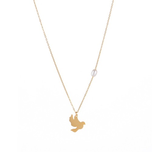 Gold plating stainless steel Dove pendant necklace with pearl station