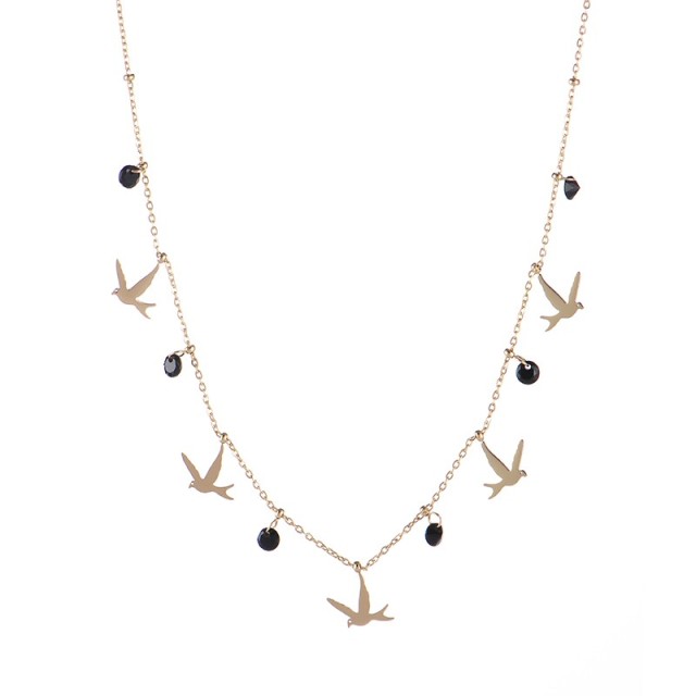 Swallow bird charms and black cubic zirconia necklace