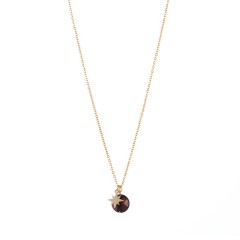 Tiny compass star charm with red agate disc pendant necklace