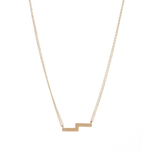 Stainless steel zig zag bar with double chain necklace