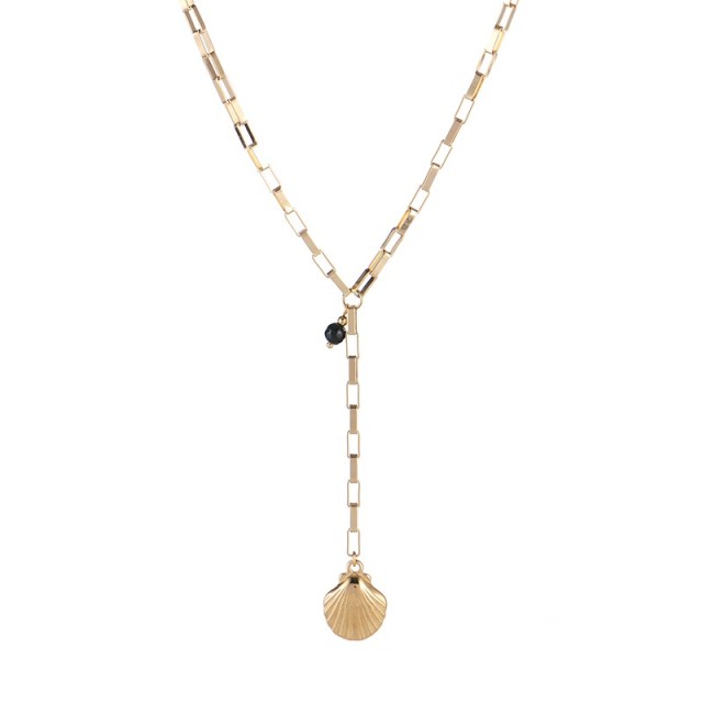 Gold plated Scallop shell pendant with long box chain lariat necklace