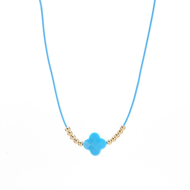 Turkish blue clover shaped stone cord necklace