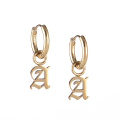 Gold plated gothic initial A huggie earrings in stainless steel