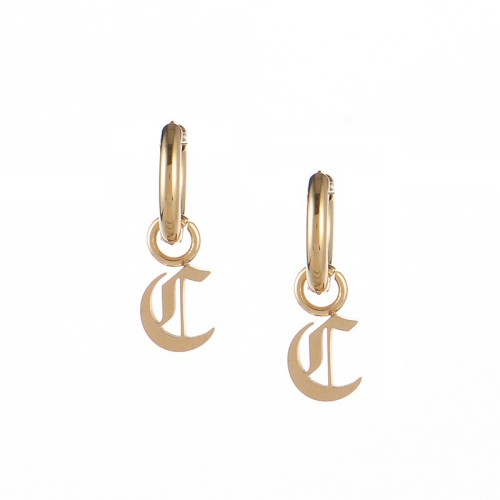 Gold plated gothic initial C huggie earrings in stainless steel