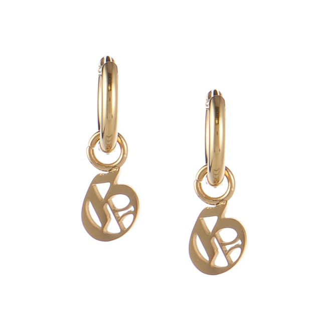 Gold plated gothic initial G huggie earrings in stainless steel