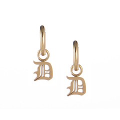 Gold plated gothic initial D huggie earrings in stainless steel