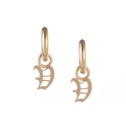 Gold plated gothic initial V huggie earrings in stainless steel