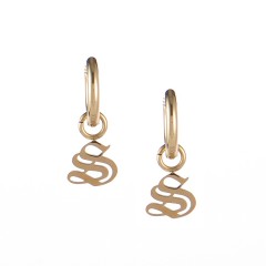 Gold plated gothic initial S huggie earrings in stainless steel