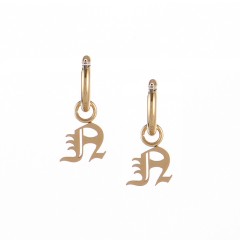 Gold plated gothic initial N huggie earrings in stainless steel