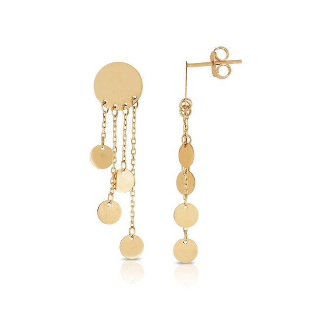 14k gold plated circle multi strand chain disc dangle earrings