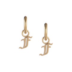 Gold plated gothic initial F huggie earrings in stainless steel