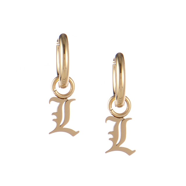Gold plated gothic initial L huggie earrings in stainless steel