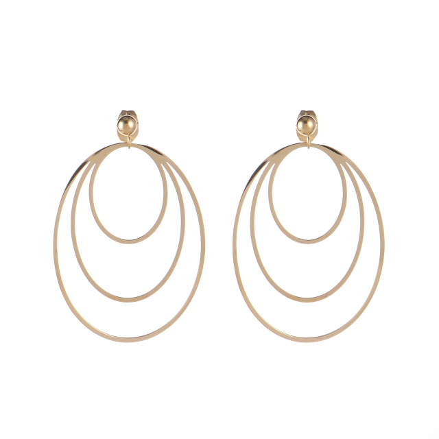 Brief style triple ovals drop earrings in stainless steel